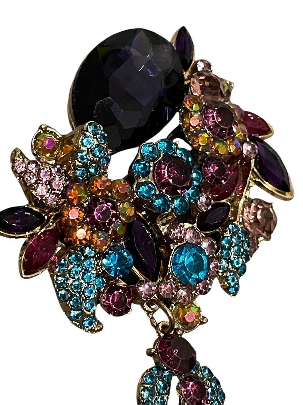 Multicolor Crystal Floral Drop Brooch - Women Jewelry - Picture 2 of 2